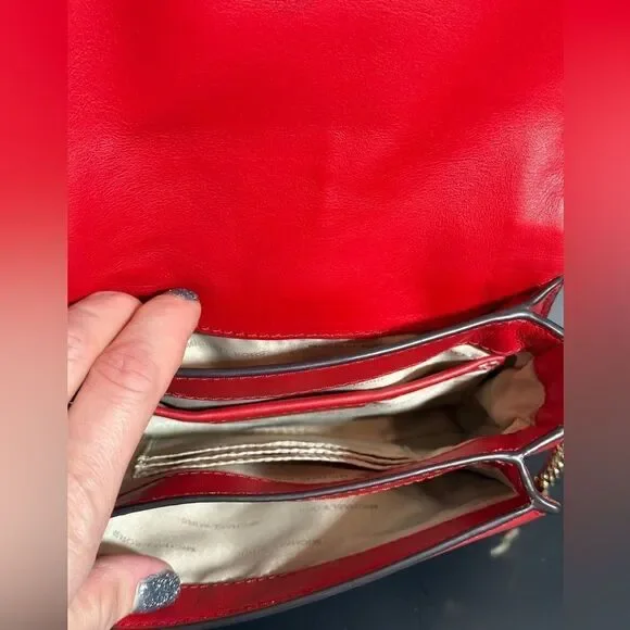 Michael Kors red leather cross body with gold tone hardware - Picture 10 of 13